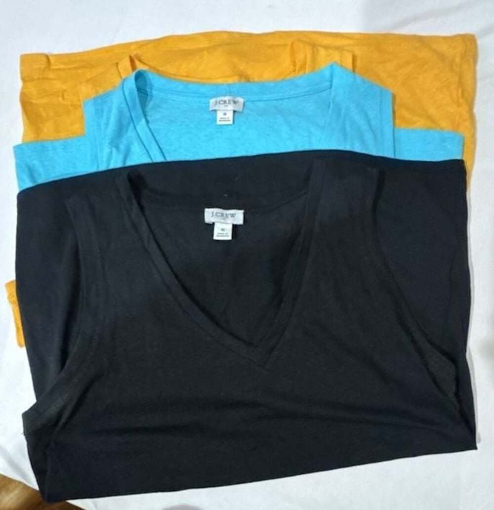Z625 Lot of 3 J.Crew Slub Cotton V-Neck Tank Tops Blue Black Yellow